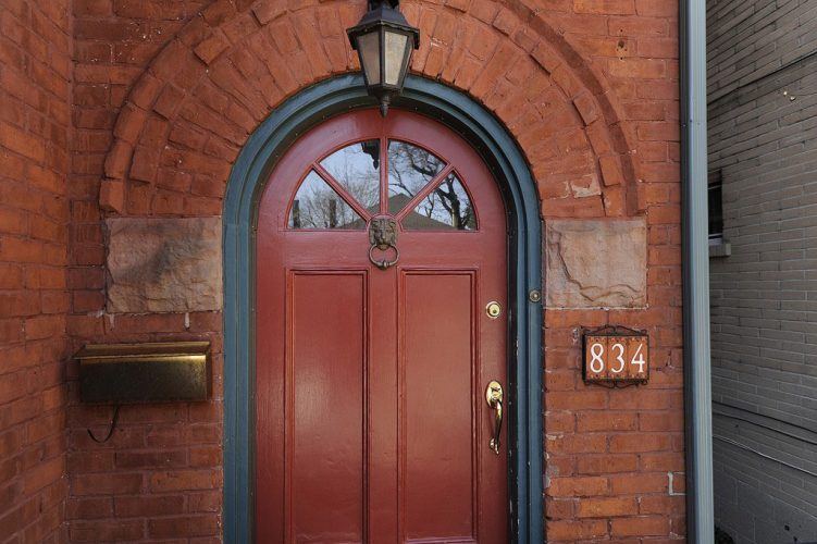 maroon wooden door