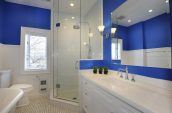 white and blue bathroom interior