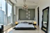 white and black platform bed