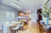 white and brown dining set with four chairs